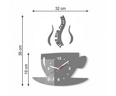 FLEXISTYLE Orologio da Parete da Cucina Tazza LA TAZZINA Grigia Silenzioso Moderno per Bar 3 d Decorativo