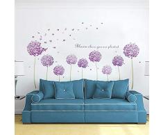 decalmile Adesivi Murali Dente di Leone Viola Adesivi da Parete Fiore di Ortensia Decorazione Murale Camere Ragazze Camera da Letto Soggiorno Ufficio