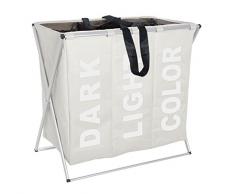 Wenko 3440113100 Cesta per biancheria Trio: 3 scomparti, poliestere e alluminio, 63 x 57 x 38 cm, colore: Beige