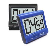 SENHAI Timer da cucina magnetico digitale da 2 pezzi, con anello di allarme forte, conto alla rovescia, grande schermo LCD, con supporto, clip, conto alla rovescia, 99 min 59 secondi--nero, blu
