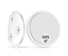 MIYADIVA Specchio ingranditore 30X con ventose, specchio ingranditore per trucco, specchio ingranditore 30X da viaggio, adatto per camera da letto, bagno e viaggi, 6 pollici