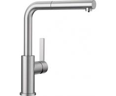 Blanco LANORA-S – Rubinetto da cucina in acciaio inox massiccio con beccuccio rimovibile – Bassa pressione – Acciaio inox spazzolato – 523126