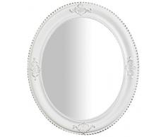 Biscottini Specchio, Specchiera Ovale da Parete, da Appendere al Muro Orizzontale Verticale, Shabby Chic, Trucco, Bagno, Cornice Finitura Colore Bianco Anticato, L54xPR4xH64 cm. Stile Shabby Chic.