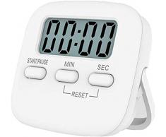 NIAGUOJI - Timer da cucina digitale con grande schermo LCD, timer magnetico con sveglia forte e conto alla rovescia (bianco)