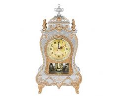 Orologio da tavolo in plastica stile vintage, stile antico, per casa, hotel, da parete, con sveglia, colore: bianco