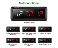 PELLOR Orologio da Parete Palestra Gym Timer, 6 Digits Orologio a Interval LED, Formato Orario 12/24 Ore, Cronometro Timer,Palestra Crosstraining Orologio con Telecomando ( Volume Regolabile)