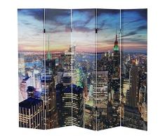Mendler Paravento LED con timer legno con stampa in tessuto pieghevole New York 5 pannelli