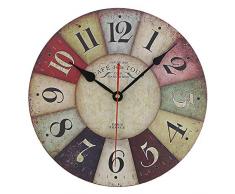 Orologio da Parete Vintage Silenzioso - Legno Colorato Orologio muro per Cucina Cameretta in Legno in Stile di Toscana orologi da parete design moderno Decorazione La Sua Casa