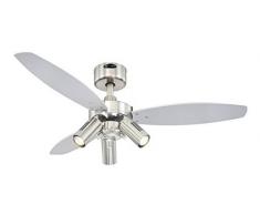 72290 Jet Plus Three-Light 105 cm ventilatore a soffitto per interni a tre pale, finitura in nichel spazzolato con faretti, Finitura in nichel spazzolato , pale in wengé/argento