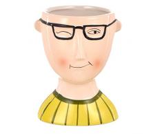 Baroni Home Vaso Testa in Ceramica con Volto, Soprammobile Moderno, Statuetta da Interno o Esterno 11x13x12 cm - Boy