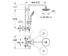 Grohe Euphoria System Colonna Miscelatore Termostatico E Soffione, Diametro 180 mm, Manopola Doccia Monogetto, Cromo, 180 27296001