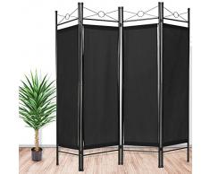 TecTake Divisorio separè paravento 4 pannelli separe paravento e ferro laccato 180x160cm nero