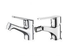 Ibergrif Miscelatore Monocomando Bagno con Flessibili Acqua Calda Fredda 3/8 Pollici da 40 cm & M15057 Star, Miscelatore Bidet Bagno Monocomando, Bidè per Lavabo, Cromo, Argento