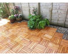 18 x in legno massiccio di Acacia Tiles. a incastro in legno per giardino, Patio, terrazza, Hot Tub. piano quadrato, 30 cm, motivo: Piastrelle