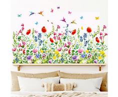 DECOWALL SG-2114 Fiori Giardino Adesivi da Parete Fiore Verde Farfalla Muro Murali Decorazione per Camera Letto Ufficio Soggiorno Bambini Murale Casa