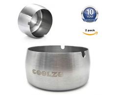 Coolzu, posacenere per sigarette antivento, in acciaio inox, per interni, casa, ufficio, tavolo, esterno, giardino, patio 2 Set Silver