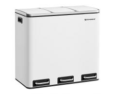 SONGMICS Cestino da Cucina, Pattumiera per Raccolta Differenziata 3 x 18L, 3 Scomparti per Riciclaggio, Scarti Alimentari, Coperchi a Chiusura Morbida, Pedali, Acciaio, Bianco LTB54WT