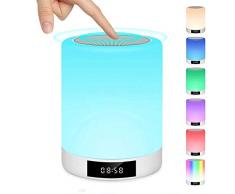 Warmfunn Lampada da Comodino Tattile Ricaricabile Portatile, Lampada Altoparlante Bluetooth Musicale Luce Notturna LED Bambini con FM Radio, Sveglia, Funzione Timer per Camera da Letto, Campeggio