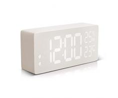 hinrey Sveglia Digitale,Sveglia Orologio con LED Display,Visualizzazione di Umidità e Temperatura, Doppio Allarme, 7 Livelli di Luminosità 5 livelli di volume regolabili, Funzione di Snooze,12/24H