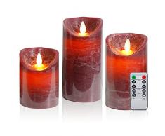 CCLIFE Candele LED 3pezzi Candele batteria Candele Senza Fiamma candele elettriche pilastro con telecomando timer per decorazione natale, Color:3pcs Led Candela rosso