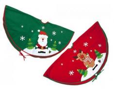 Fodera decorativa per base albero di Natale, decorazioni con Babbo Natale e renna, colore: verde/rosso