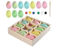 Uova di Pasqua Plastica Colorata Artigianato Pittura DIY Egg Falso Uovo per Bambini Dono Giocattolo Pasqua Festa Decorazione a Casa Uova da Appendere