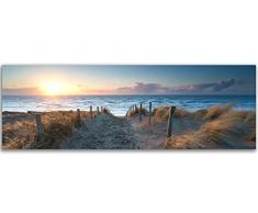 Feeby Frames, Quadro pannelli, Pannello singolo, Quadro su tela, Stampa artistica, Canvas 40x100 cm, SPIAGGIA, MARE, ACQUA, PAESAGGIO, VISTA, STRADA, SABBIA, ERBA, BLU, MARRONE