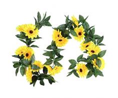 Ghirlanda di Fiori Artificiali, 2 Pezzi 2,25 m Ghirlande di Girasoli Finti, Fiori di Seta Artificiale Appesi a Vite per Casa, Giardino, Matrimonio al Coperto Allaperto, Decorazione ad Arco per Feste