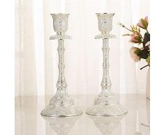 Cozywind 2 Pezzi Set Porta Candele da Tavolo Portacandele Vintage Candeliere Decorativo Candelabro in Metallo Candelieri Set per la Decorazione Domestica del Matrimonio (Argento)