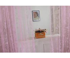 Tenda Tulle Motivo Farfalla Floccato Decorazioni Interni Finestre Letto, Misura 100*200cm - Rosa