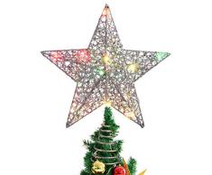 STOBOK - Puntale per Albero di Natale a Forma di Stella Glitterata, 25 x 30 cm, Colore: Argento