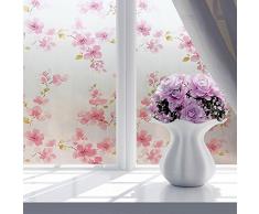 Demiawaking Pellicola Adesiva per Finestre Autoadesive Pellicola Smerigliata per Vetro da Bagno Pellicola per Vetri Finestre con Modello di Fiore di Prugna