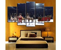 Swlyddm 5 Pezzi Stampa su Tela - Babbo Natale e Carrozza - Decorazione murale Moderna della Camera da Letto del Salone può Essere Appeso