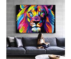 Acquerello Leone Pop Art Poster e Stampe Animali Astratti Quadri su Tela Dipinti murali Immagini per Soggiorno Decor 70x90cm Senza Cornice