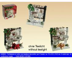 Idea Natale: PORTALUMINI in vetro con decoro BAMBOO natalizio 3COL ASS verif disp. Scatola regalo inclusa.15x9,5x16,5cm