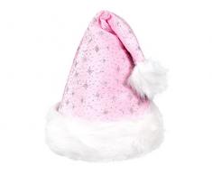 Cappello da Babbo Natale con Pon Pon e Bordo in felpa (wm-04) Rosa Bianco per Adulti Uomo Donna di Alsino