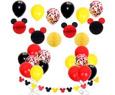 JOYMEMO Decorazioni per Feste Topolino con Palloncini di coriandoli Rosso Giallo Nero, Ghirlanda di Orecchie per Topolino, Palline di Carta a Nido dApe per Baby Shower, Decorazioni di Compleanno