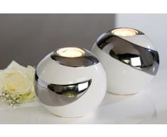 Portacandela moderno e stravagante CREOLE in ceramica bianco/argento diametro 12 cm