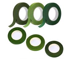 Heting-YQ Nastro Fiorista Verde 6 Rotoli Adesivo Nastro per Fioristi Nastri Floreali a Stelo per Bouquet, Confezionamento di Fiori, Produzione Artigianale, Corona Nozze, 27m x 12mm