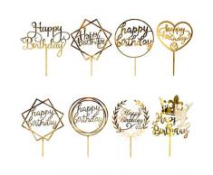CBGGQ 8 Pezzi Gold Happy Birthday Cake Topper, Acrilico Topper per Torta Compleanno, Decorazione per Torte di Compleanno per bambine, matrimoni, madri, Feste Glitter Party Decorations (Oro 8 Pcs)