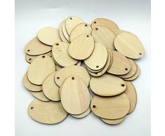 SamMoSon 50 Pezzi in Legno di Uova di Pasqua in Legno per Decorazioni di Pasqua Tag 50 50 / 60mm di Legno di Uovo Forma Ovale Chip di Legno (Cachi_B)