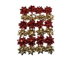 24 Coccarde da Regalo grandi, colore rosso, oro metallico per regali di Natale, Fiocchetti per Pacchetti Regalo Autoadesivi, Stelle Decorative per Natale e Compleanni Diametro 6 cm ADESIVO 2 CM