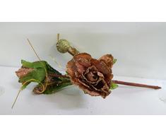 Set 12 pezzi fiore pick bocciolo con rosellina, x applicazione albero di NATALE, segnaposto tavolo, panettone. (amoN680) (MARRONE)