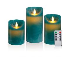 CCLIFE Candele LED 3pezzi Candele batteria Candele Senza Fiamma candele elettriche pilastro con telecomando timer per decorazione natale, Color:3pcs Led Candela verde