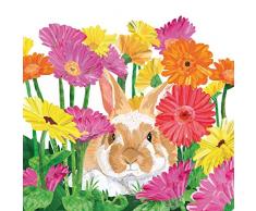 Tovaglioli (2 Set / 40 pezzi) 3 strati 33 x 33 cm Primavera Pasqua Coniglietto pasquale Gerbera