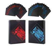 QAZRFVPXF Carte da Magia Nero Carte da Poker Impermeabili Carte da Gioco in PVC Professionali Mazzo di Carte Nere 54+54Fogli Usato per Feste in Famiglia e Giochi Natale Halloween 1Rosso +1Blu 2 Pezzi