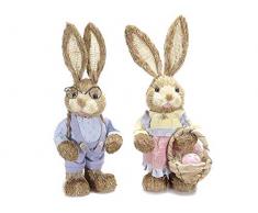 Gruppo Maruccia - Coppia di Conigli Pasquali in Fibra Naturale e Tessuto - Decorazioni Artigianali per Casa e Negozi - Idea Regalo Pasqua - Set da 2