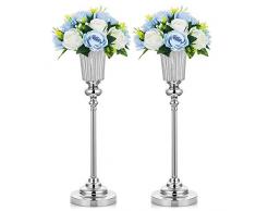 2 Pezzi 54.6cm Altezza Centrotavola per Matrimonio Metallo Vaso, Tromba in Metallo Vaso, Piombo per la Cerimonia Nuziale Centrotavola per Anniversario Festa Corridoio Decorazione Domestica, Argento