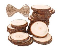 TICIOSH Dischetti Legno Grezzo Diametro 6-7cm 30 Pz Naturale Decorazioni Fette Dischetti Rotondo con 10m Corda Iuta Fai da Te Natale Feste Matrimonio Segnaposto Forniture per Pittura per Bambini