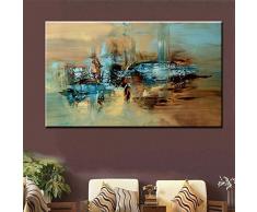 WunM Studio Pittura Ad Olio Dipinto A Mano su Tela,Paesaggio Astratto Coltello Dipinti, Vintage Blu E Oro,di Grandi Dimensioni Art Decor A Parete per Vivere La Casa Camera da Letto Office Hotel Cafe